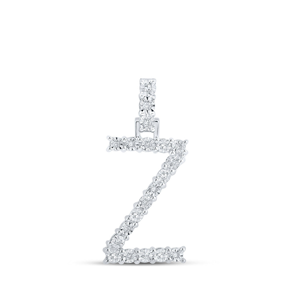 10kt White Gold Womens Round Diamond Z Initial Letter Pendant 1/10 Cttw