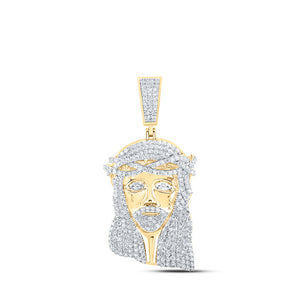 10kt Yellow Gold Mens Round Diamond Jesus Face Charm Pendant 6-1/3 Cttw
