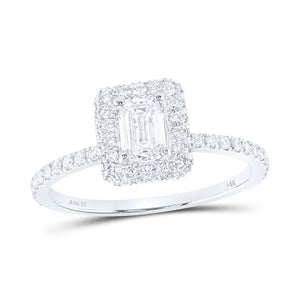 14kt White Gold Emerald Diamond Halo Bridal Wedding Engagement Ring 7/8 Cttw