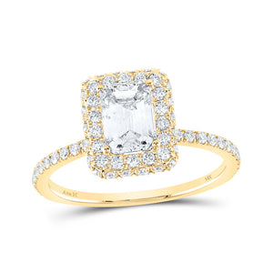 14kt Yellow Gold Emerald Diamond Halo Bridal Wedding Ring Band Set 1-5/8 Cttw