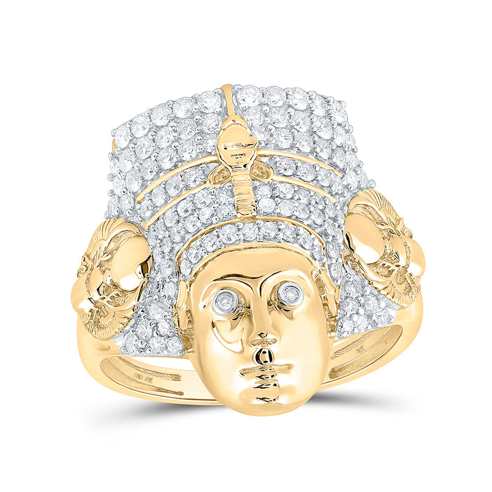 10kt Yellow Gold Mens Round Diamond Pharaoh Fashion Ring 1 Cttw
