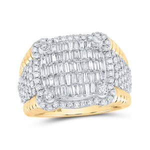 10kt Yellow Gold Mens Baguette Diamond Cushion-shape Band Ring 2-1/4 Cttw