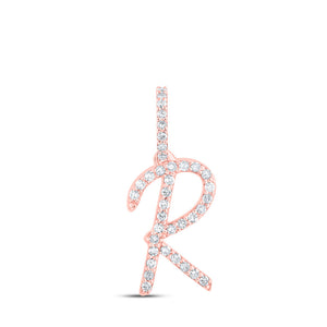 10kt Rose Gold Womens Round Diamond R Initial Letter Pendant 1/8 Cttw
