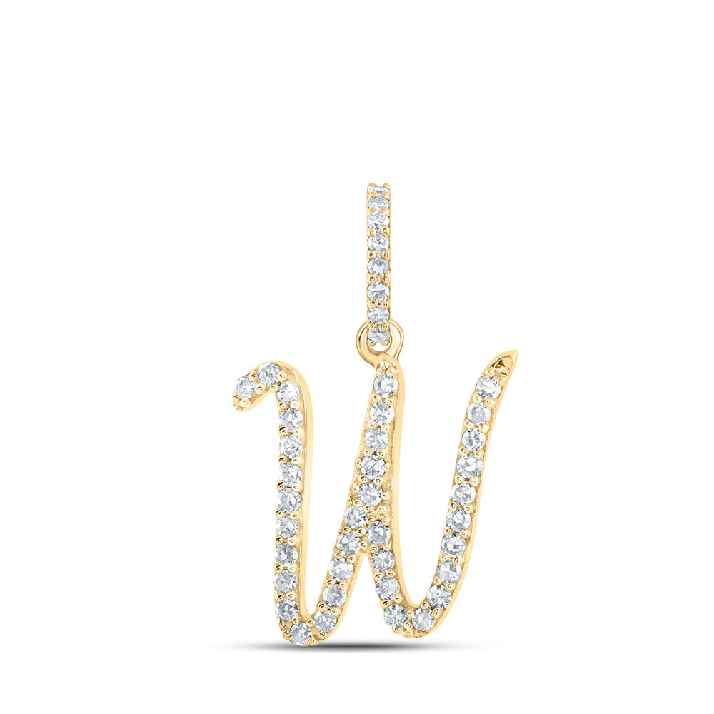 10kt Yellow Gold Womens Round Diamond W Initial Letter Pendant 1/6 Cttw