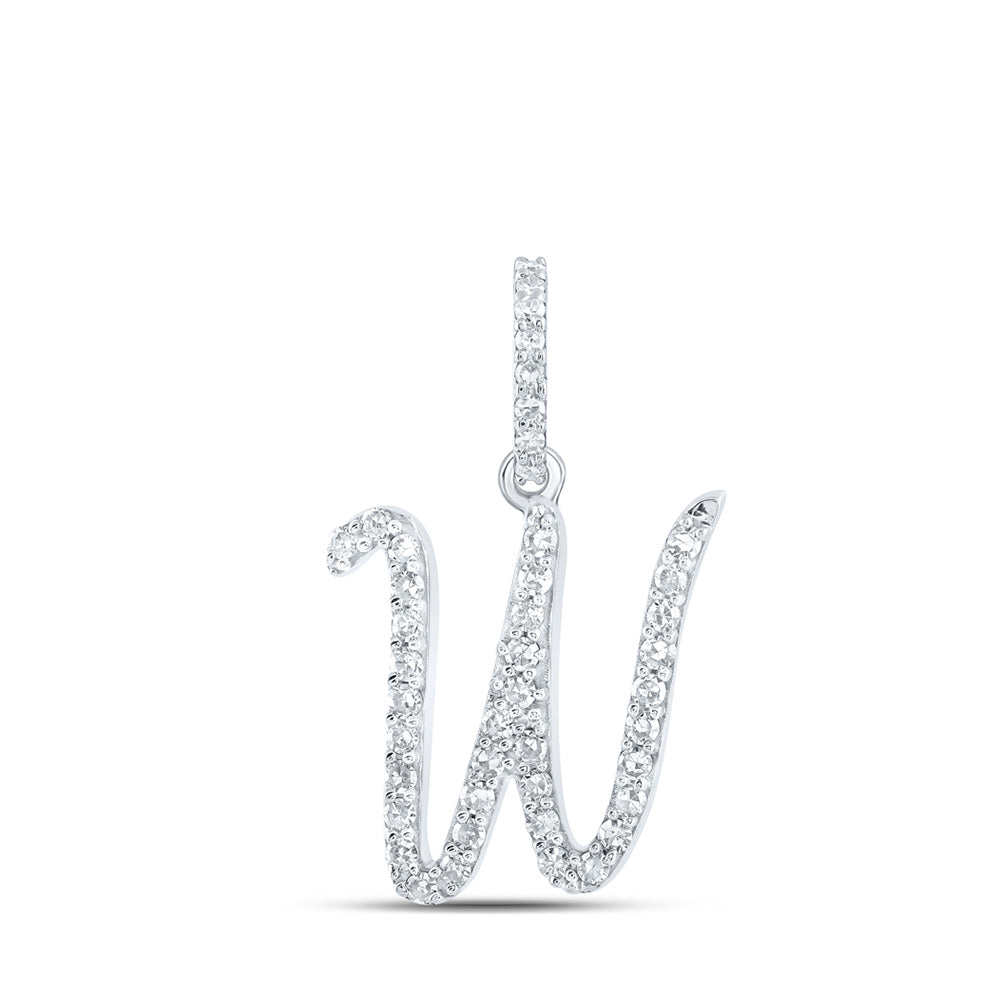 10kt White Gold Womens Round Diamond W Initial Letter Pendant 1/6 Cttw