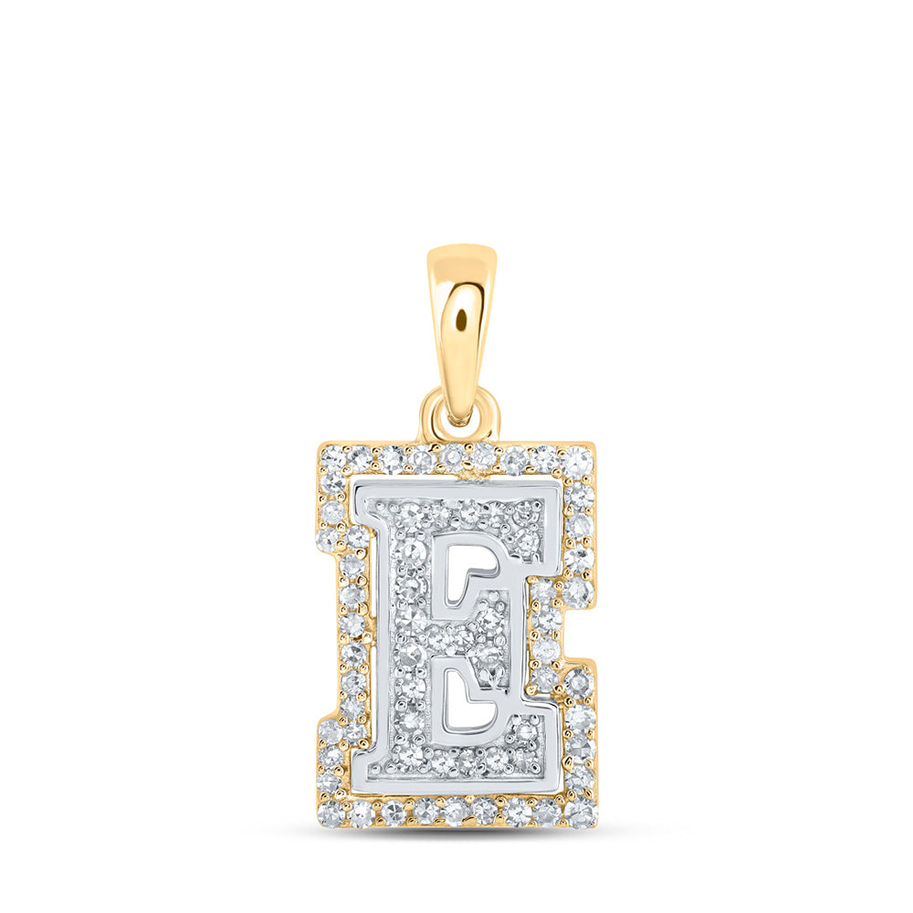 10kt Two-tone Gold Womens Round Diamond E Initial Letter Pendant 1/5 Cttw
