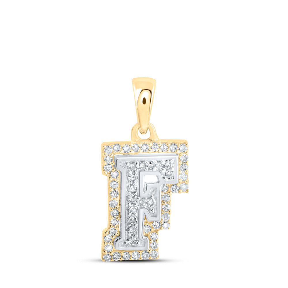 10kt Two-tone Gold Womens Round Diamond F Initial Letter Pendant 1/5 Cttw