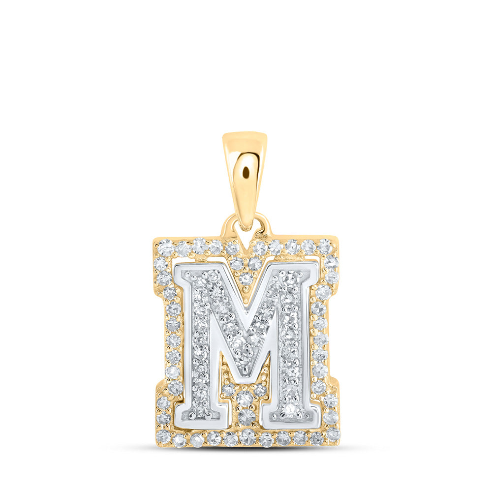 10kt Two-tone Gold Womens Round Diamond M Initial Letter Pendant 1/4 Cttw