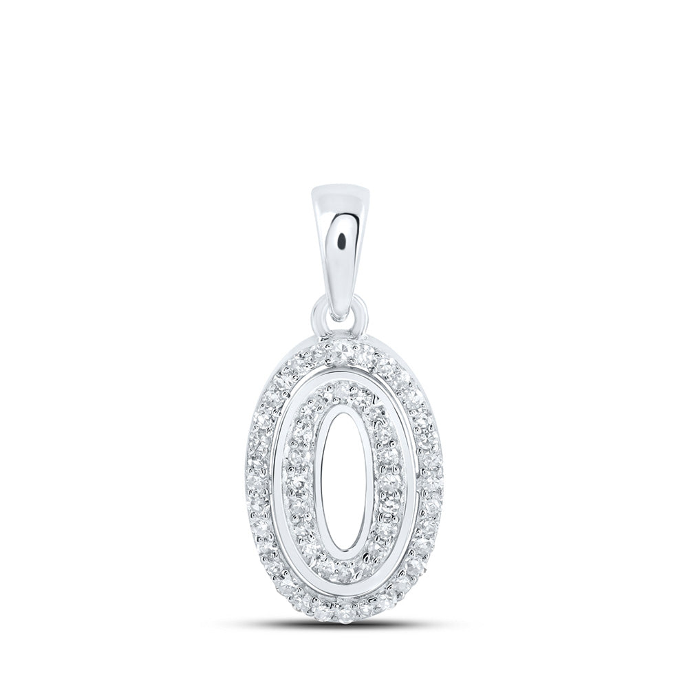10kt White Gold Womens Round Diamond O Initial Letter Pendant 1/6 Cttw