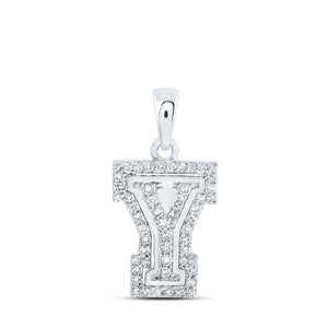 10kt White Gold Womens Round Diamond Y Initial Letter Pendant 1/6 Cttw