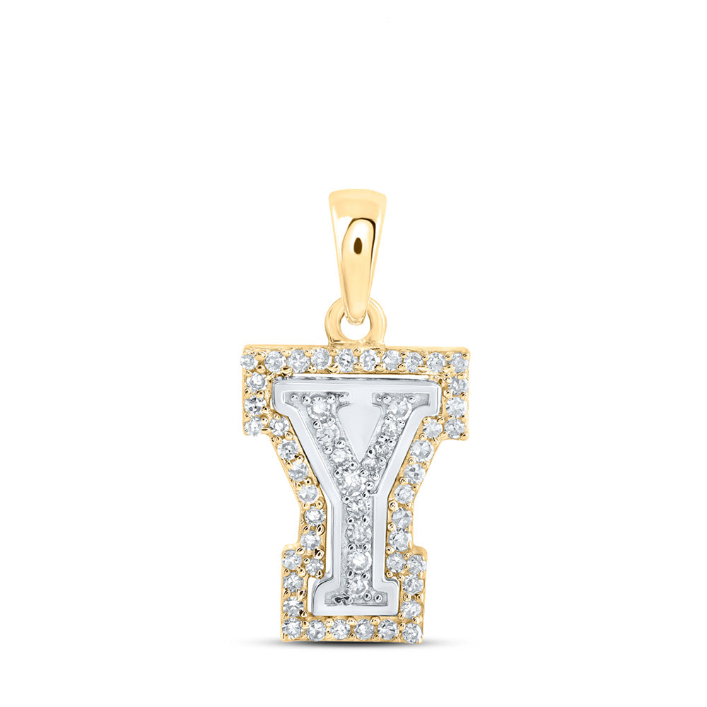 10kt Two-tone Gold Womens Round Diamond Y Initial Letter Pendant 1/6 Cttw