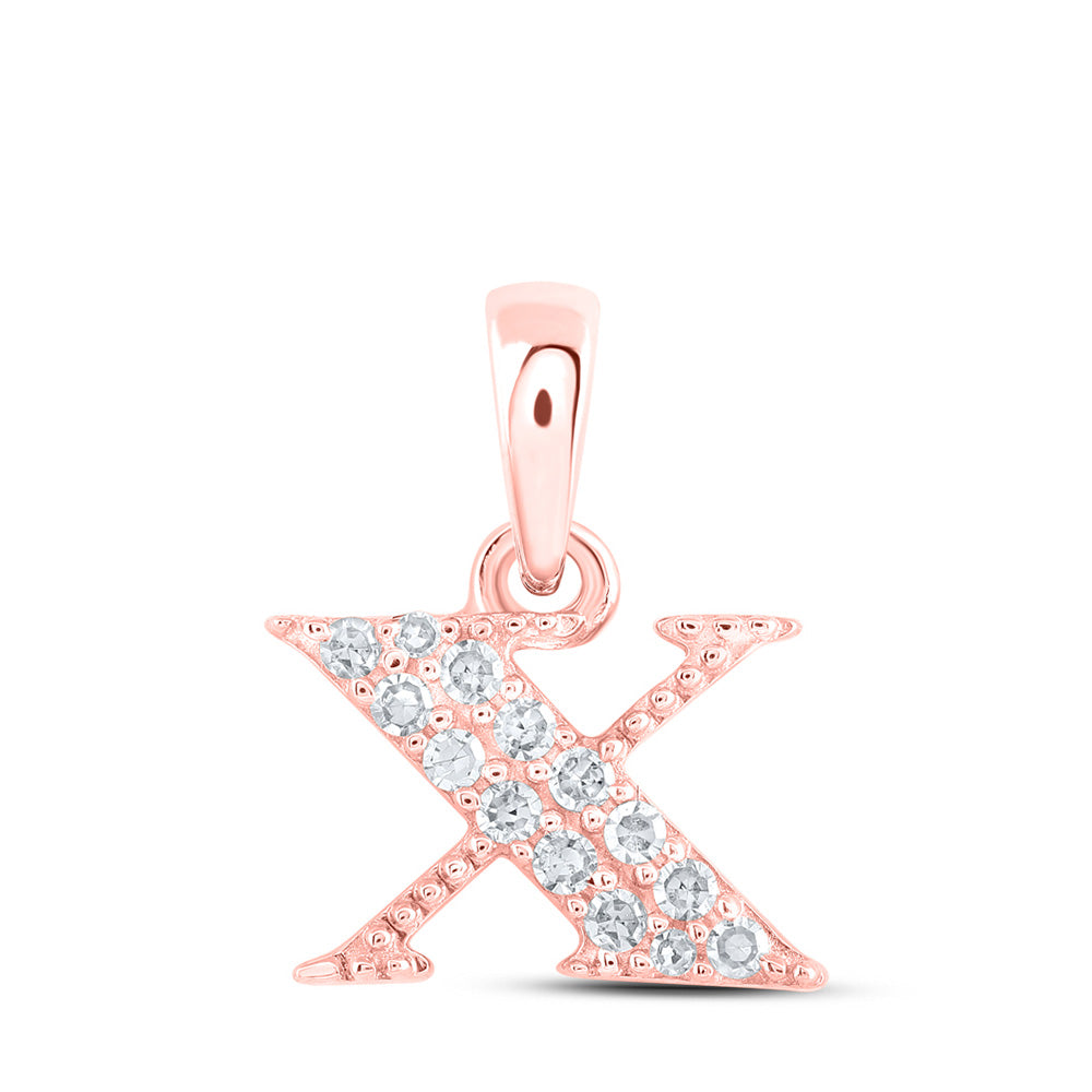 10kt Rose Gold Womens Round Diamond X Initial Letter Pendant 1/12 Cttw