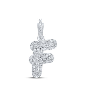 10kt White Gold Womens Round Diamond F Initial Letter Pendant 1/6 Cttw