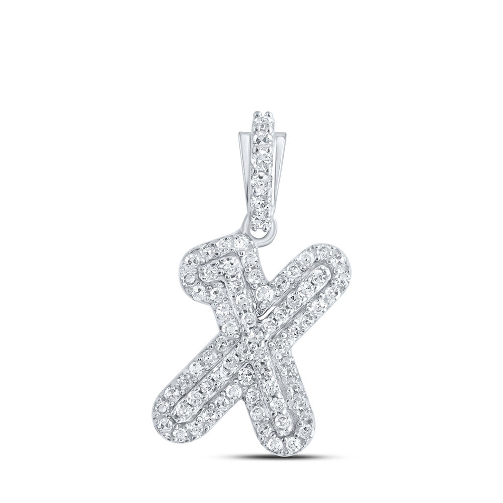 10kt White Gold Womens Round Diamond X Initial Letter Pendant 1/5 Cttw