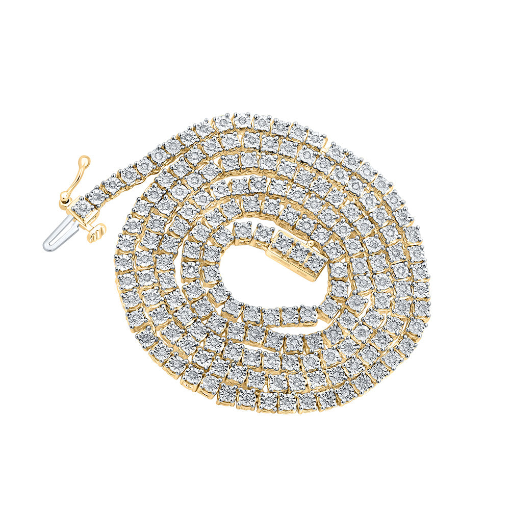 Yellow-tone Sterling Silver Mens Round Diamond 18-inch Link Chain Necklace 1-1/5 Cttw