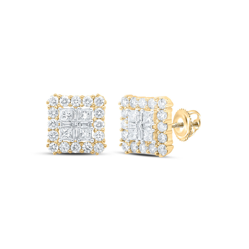 10kt Yellow Gold Womens Round Diamond Square Earrings 1-1/3 Cttw
