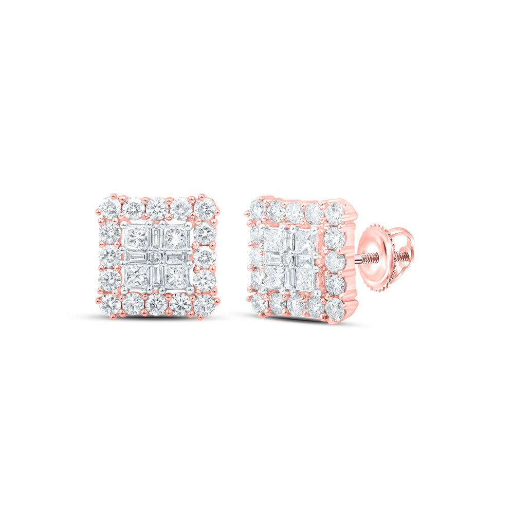 10kt Rose Gold Womens Princess Diamond Square Earrings 1-1/3 Cttw
