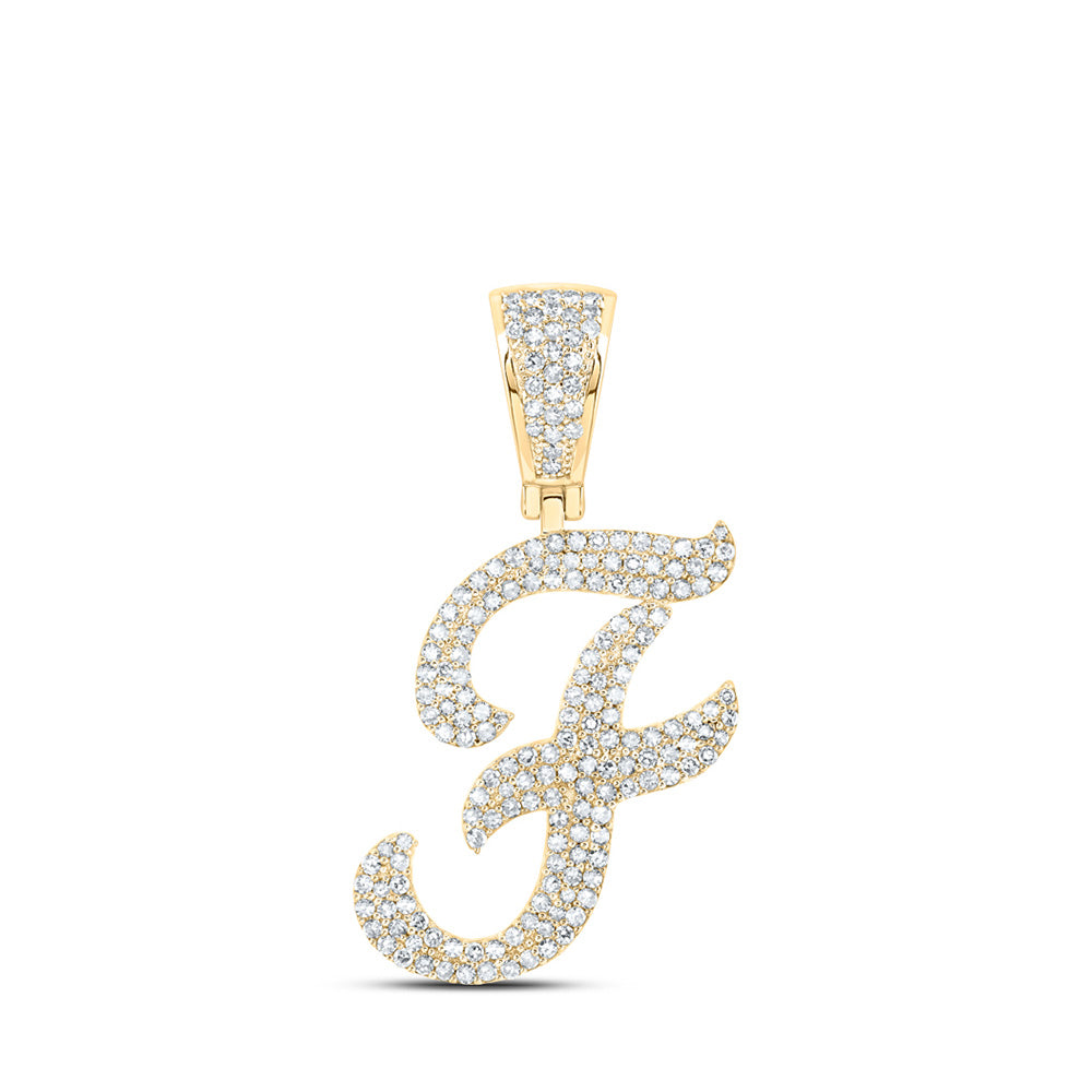 10kt Yellow Gold Mens Round Diamond F Initial Letter Pendant 7/8 Cttw