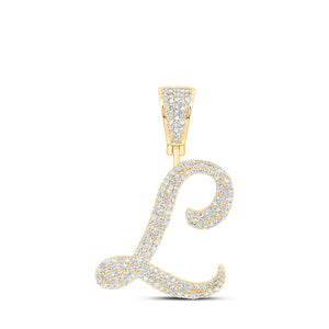 10kt Yellow Gold Mens Round Diamond L Initial Letter Charm Pendant 7/8 Cttw