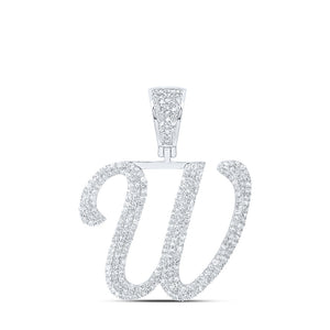 10kt White Gold Mens Round Diamond W Initial Letter Charm Pendant 1-1/4 Cttw