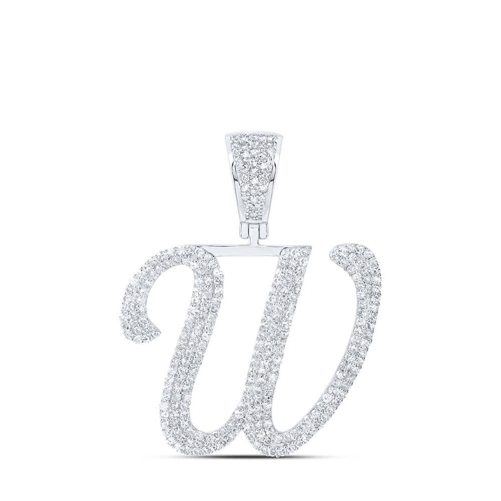 10kt White Gold Mens Round Diamond W Initial Letter Charm Pendant 1-1/4 Cttw