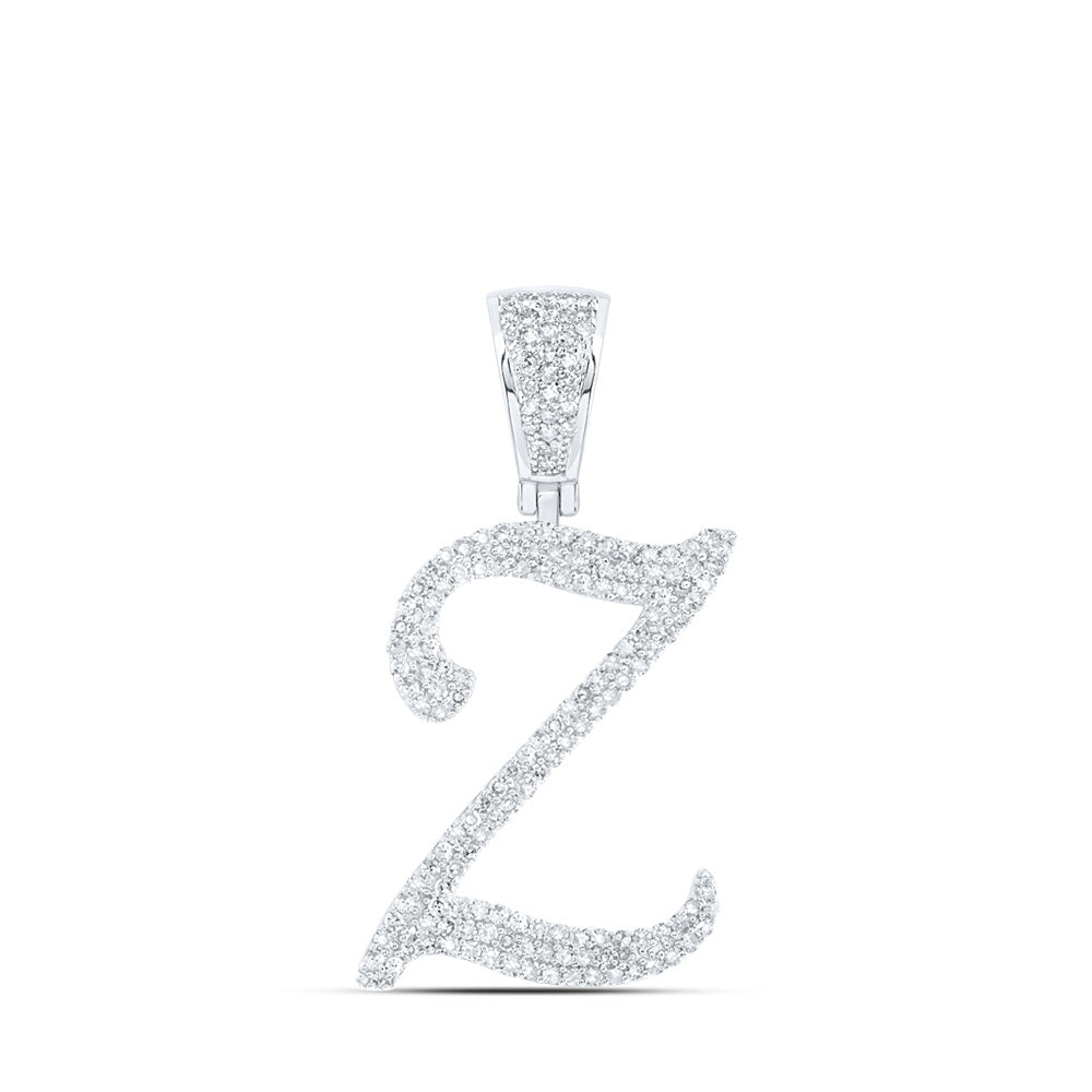 10kt White Gold Mens Round Diamond Z Initial Letter Charm Pendant 7/8 Cttw