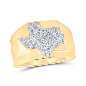 10kt Yellow Gold Mens Round Diamond Texas State Band Ring 1/4 Cttw
