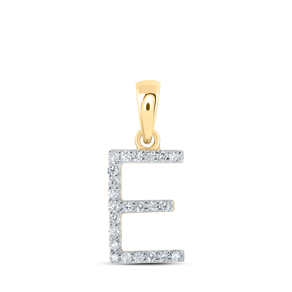 10kt Yellow Gold Womens Round Diamond E Initial Letter Pendant 1/10 Cttw