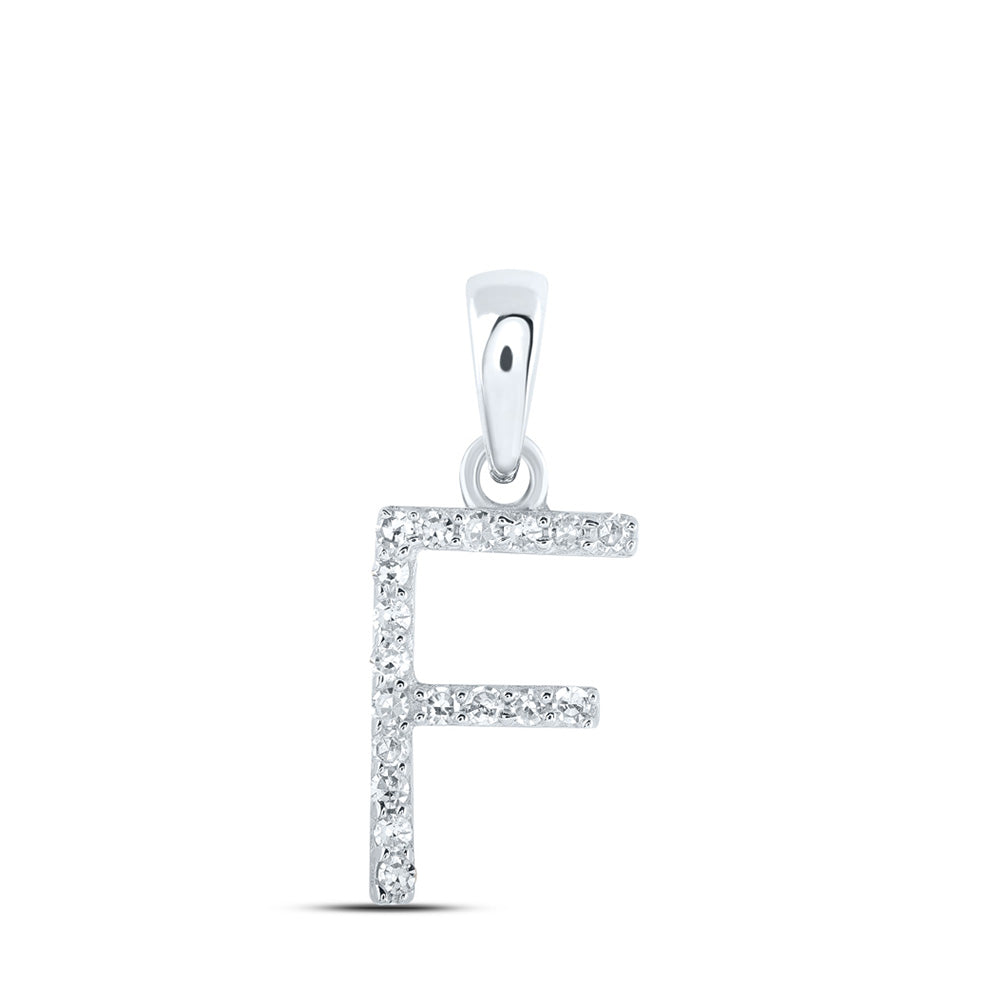 10kt White Gold Womens Round Diamond F Initial Letter Pendant 1/12 Cttw