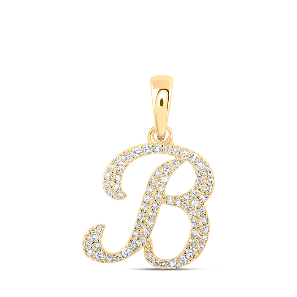 10kt Yellow Gold Womens Round Diamond B Initial Letter Pendant 1/5 Cttw