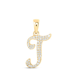 10kt Yellow Gold Womens Round Diamond T Initial Letter Pendant 1/10 Cttw