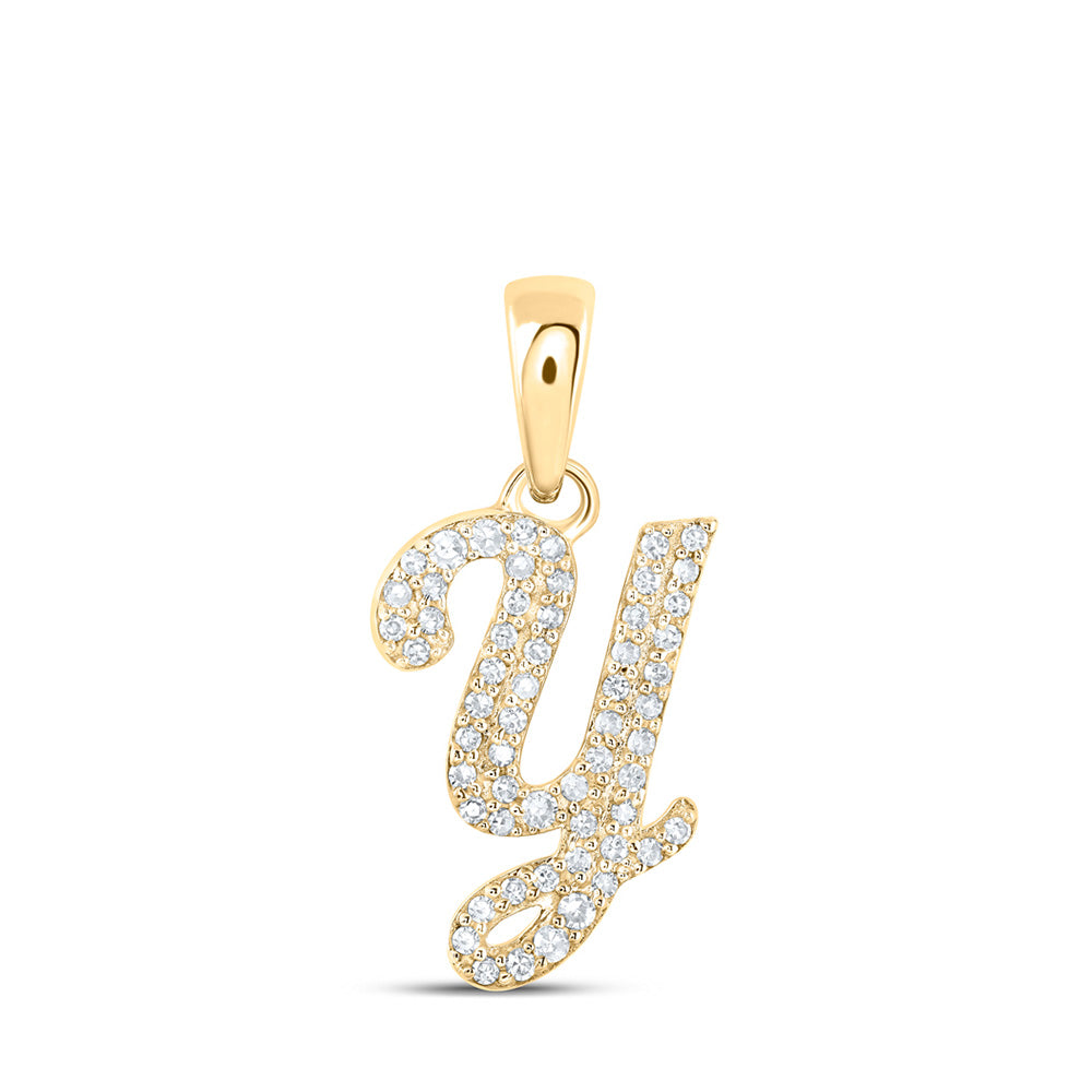 10kt Yellow Gold Womens Round Diamond Y Initial Letter Pendant 1/5 Cttw