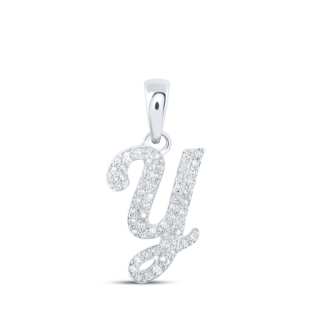 10kt White Gold Womens Round Diamond Y Initial Letter Pendant 1/5 Cttw