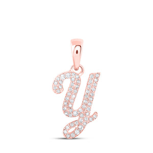 10kt Rose Gold Womens Round Diamond Y Initial Letter Pendant 1/5 Cttw