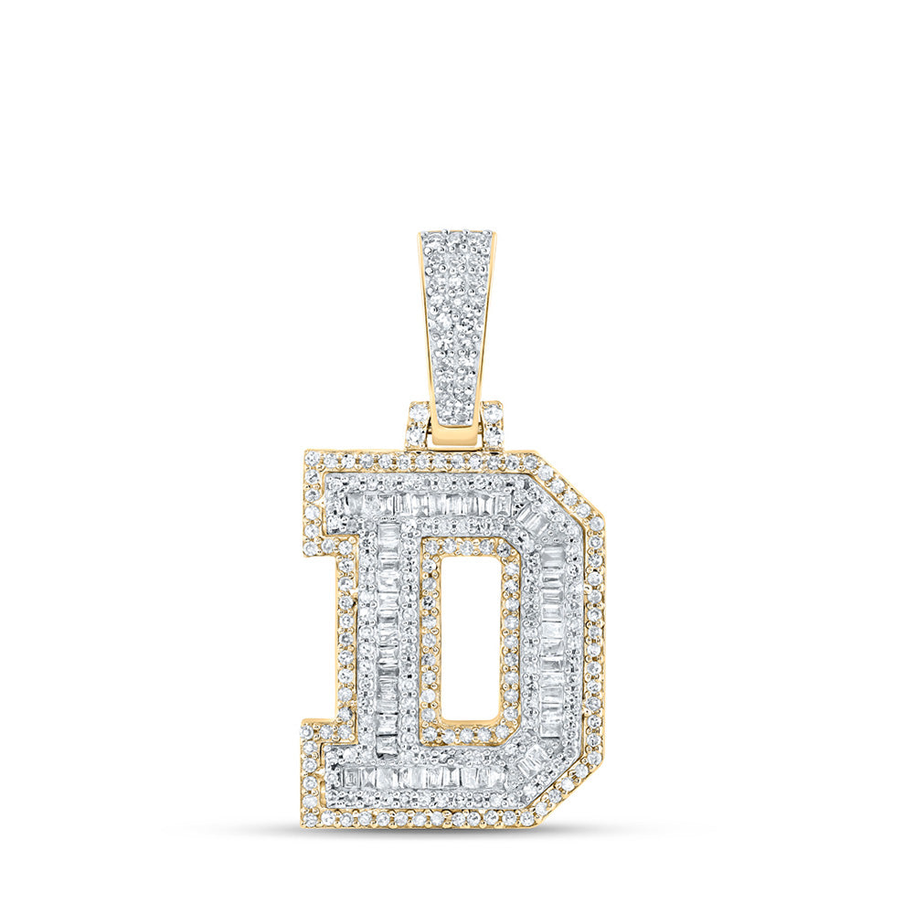 10kt Yellow Gold Mens Baguette Diamond D Initial Letter Charm Pendant 5/8 Cttw