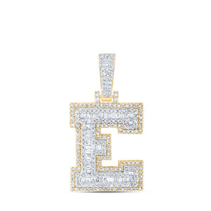 10kt Yellow Gold Mens Baguette Diamond E Initial Letter Charm Pendant 3/4 Cttw