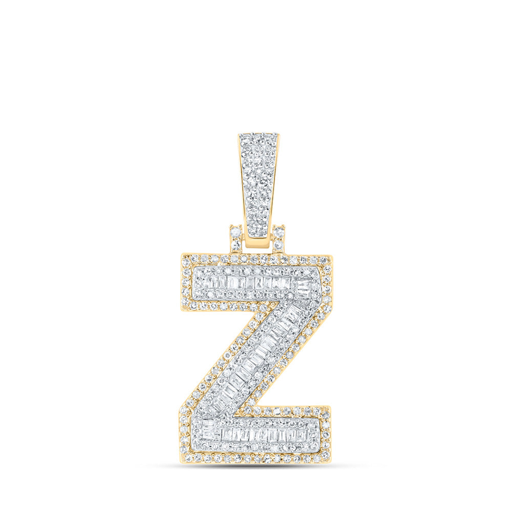 10kt Yellow Gold Mens Baguette Diamond Z Initial Letter Charm Pendant 5/8 Cttw