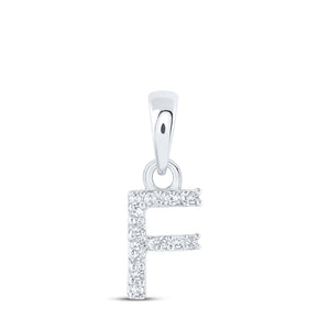 10kt White Gold Womens Round Diamond F Initial Letter Pendant .03 Cttw