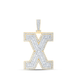 10kt Yellow Gold Mens Baguette Diamond X Initial Letter Charm Pendant 4-7/8 Cttw