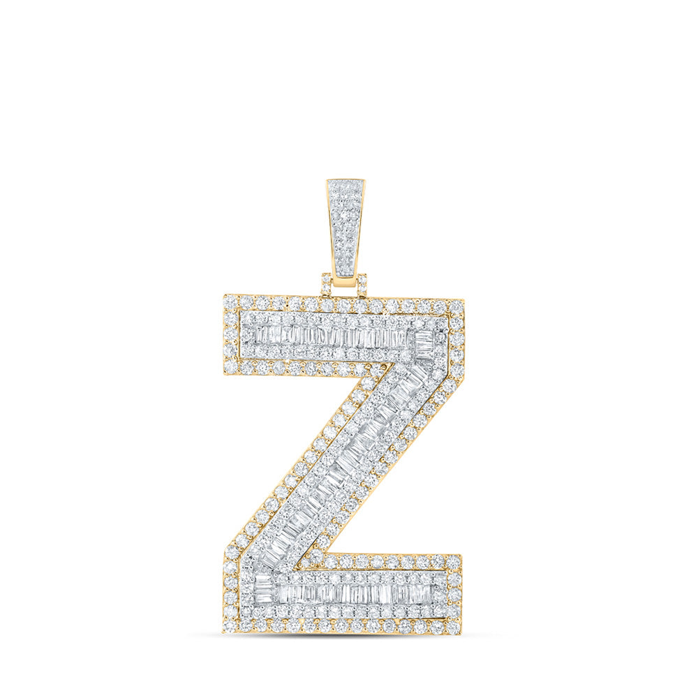 10kt Yellow Gold Mens Baguette Diamond Z Initial Letter Charm Pendant 5-1/2 Cttw