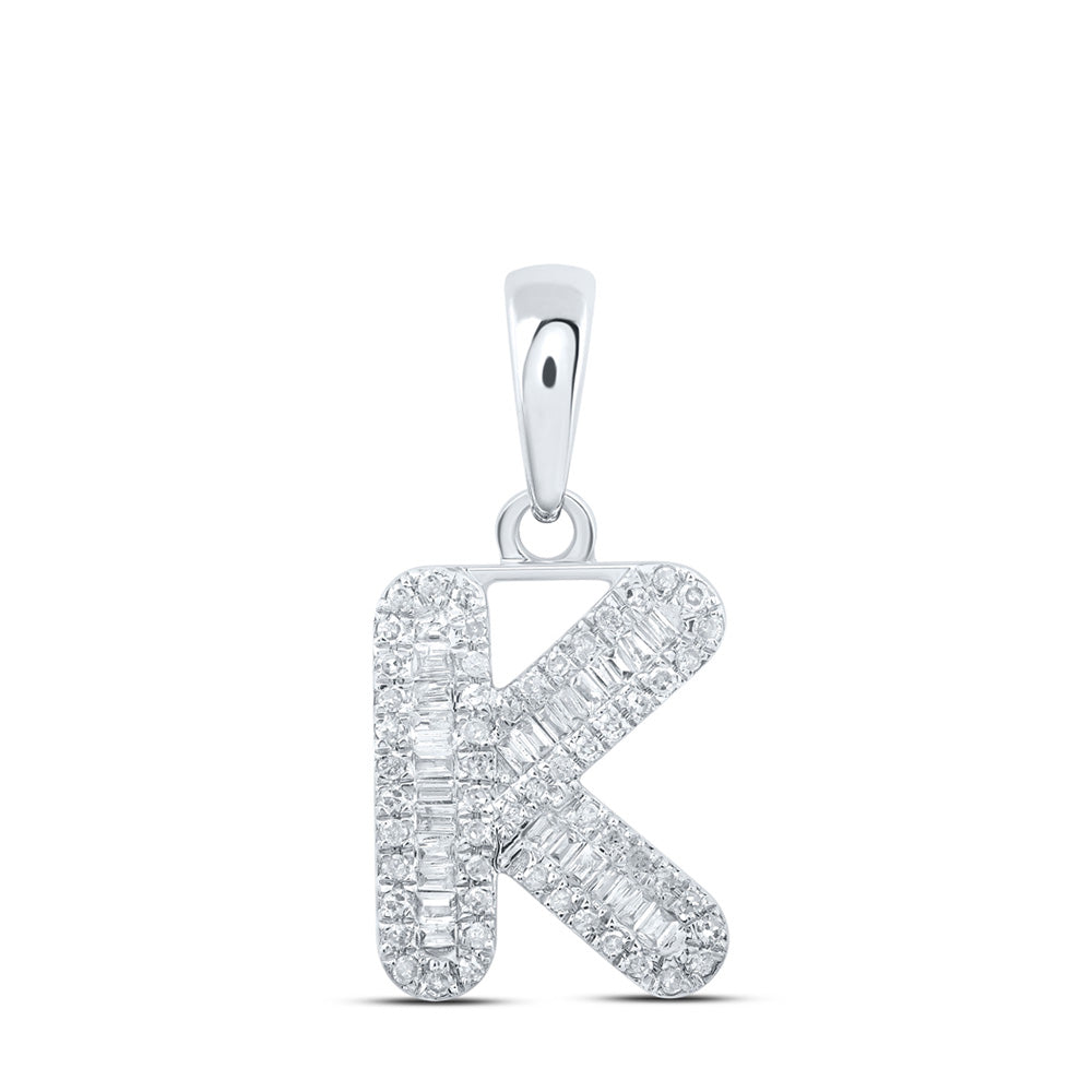 10kt White Gold Womens Baguette Diamond K Initial Letter Pendant 1/3 Cttw
