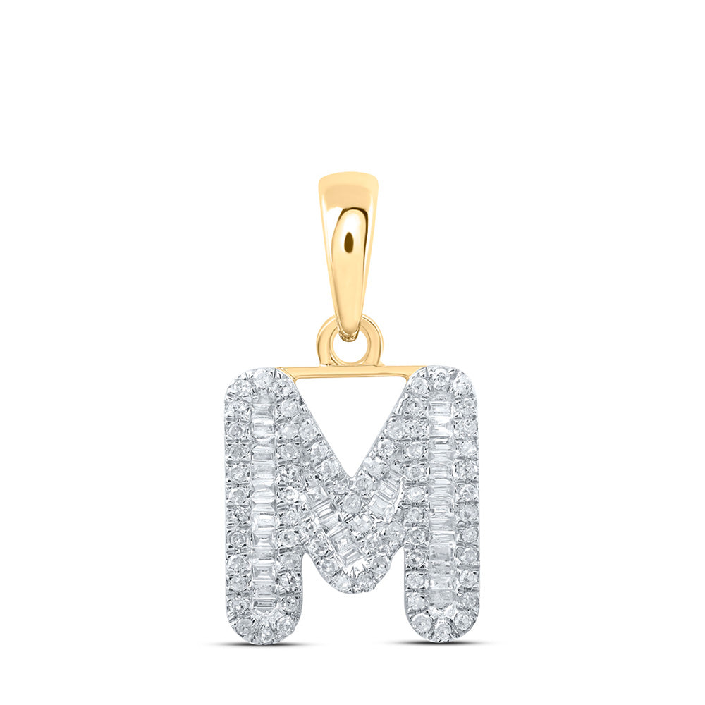 10kt Yellow Gold Womens Baguette Diamond M Initial Letter Pendant 3/8 Cttw