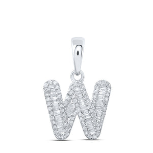 10kt White Gold Womens Baguette Diamond W Initial Letter Pendant 3/8 Cttw