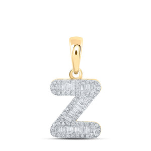 10kt Yellow Gold Womens Baguette Diamond Z Initial Letter Pendant 1/3 Cttw