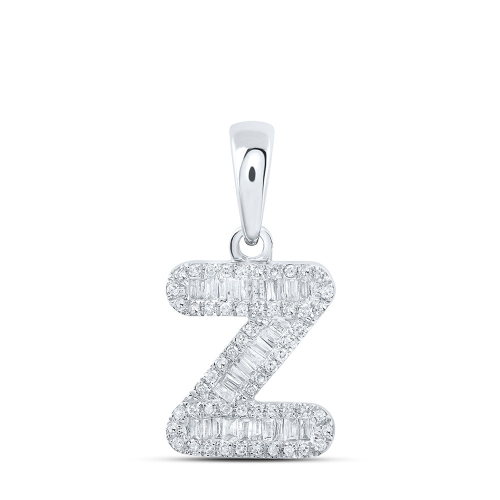 10kt White Gold Womens Baguette Diamond Z Initial Letter Pendant 1/3 Cttw