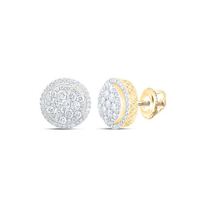 14kt Yellow Gold Mens Round Diamond Cluster Earrings 3-7/8 Cttw