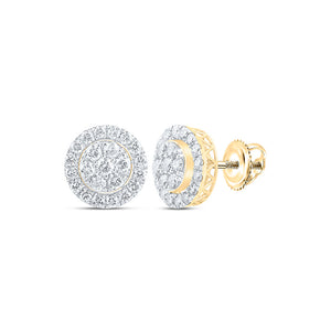 14kt Yellow Gold Mens Round Diamond Cluster Earrings 3-3/8 Cttw