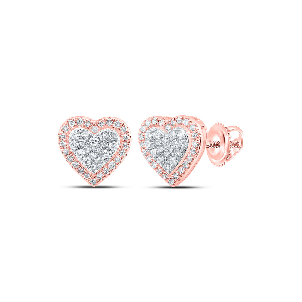 10kt Rose Gold Womens Round Diamond Heart Earrings 1/5 Cttw