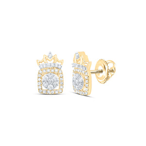 10kt Yellow Gold Womens Round Diamond Crown Earrings 1/3 Cttw