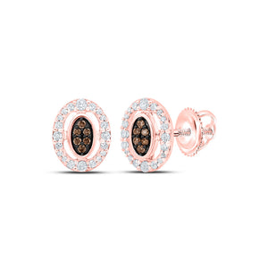 10kt Rose Gold Womens Round Brown Diamond Oval Earrings 1/4 Cttw